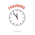 Vector illustration of clock icon. Red arrow points to word TRAINING. Conceptual icon