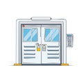Vector illustration of closed industrial doors with windows and electronic access system Royalty Free Stock Photo