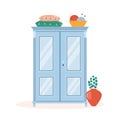 Vector illustration of a closed wardrobe and belongings on it.