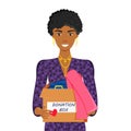 Vector Illustration of Clothes Donation with Girl