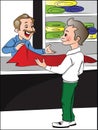 Vector of shopkeeper helping customer to choose clothes