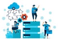 Vector illustration of cloud computing platform to support new normal work. Database tech for covid-19 pandemic. Design can be