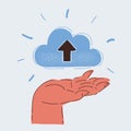 Vector illustration of cloud data storage in human hand on white backround. Royalty Free Stock Photo