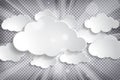 Vector illustration of clouds set with sun rays on chequered b Royalty Free Stock Photo
