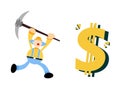 Vector illustration clown mining money dollar economy flat design cartoon style