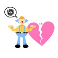 Vector illustration clown stress heart break love flat design cartoon style