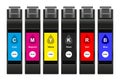 Vector illustration of CMYK ink cartridges with special inks isolated Royalty Free Stock Photo