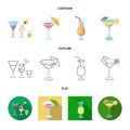 Vector design of cocktail and menu icon. Set of cocktail and margarita stock vector illustration. Royalty Free Stock Photo