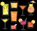 Cocktails glasses alcoholic drinks background. Royalty Free Stock Photo