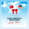 Vector illustration of the cocuk bayrami 23 nisan , translation: Turkish April 23 National Sovereignty and Children`s Day, graphic Royalty Free Stock Photo