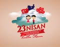 Vector illustration of the cocuk bayrami 23 nisan , translation: Turkish April 23 National Sovereignty and Children`s Day, graphic Royalty Free Stock Photo