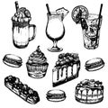 Vector illustration of coffee cocktails and sweets Royalty Free Stock Photo