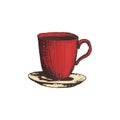 Vector illustration of a coffee mug in a freehand drawing style in color.