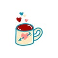 Vector illustration, Coffee mug with hearts in doodle style, 80s style, Valentine's day Royalty Free Stock Photo