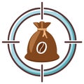 Vector illustration of a coffee sack in a target scope for market focus and sourcing concepts Royalty Free Stock Photo
