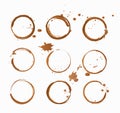 Vector illustration of coffee stains collection isolated on white background. Set of coffee spots. Royalty Free Stock Photo