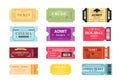 Vector illustration collection of colorful tickets with place for text. Tickets to cinema, theatre and circus in retro