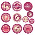 Collection of cosmetics labels and badges