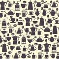 Seamless pattern collection icons Coffee Pots with Cups, coffee