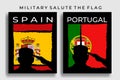 Vector illustration collection of spain and portugal country military salute flags