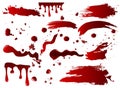 Vector illustration collection various blood or red paint splatters and spots, Halloween concept elements isolated on Royalty Free Stock Photo