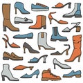 Vector illustration with collection of women\'s shoes.