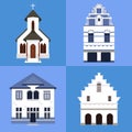 Vector illustration of colonial building set