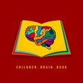 Vector Illustration of Color Brain on Colorful Children book