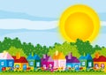 Vector illustration color houses by day in spring