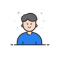 Vector illustration of color icon in flat bold line style. Linear blue cute and happy man.