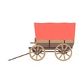 Vector illustration color icon with simplified prairie schooner waggon. Wild west cowboy authentic symbol. Background