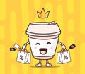 Vector Illustration Of Color Smile Takeaway Coffee Cup With Shop