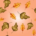 Vector illustration of a colored autumn seamless pattern of pumpkin vegetables, leaves, berries on the background Royalty Free Stock Photo