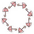 Vector illustration colored doodle Umbrella. Oval round frame