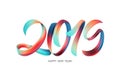 Vector illustration: Colorful Brushstroke paint lettering calligraphy of 2019 Happy New Year on white background. Royalty Free Stock Photo