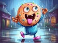 vector illustration of colorful donut walking on rain