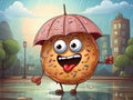 vector illustration of colorful donut walking on rain