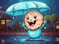 vector illustration of colorful donut walking on rain