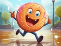 vector illustration of colorful donut walking on rain