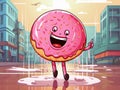 vector illustration of colorful donut walking on rain