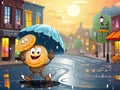 vector illustration of colorful donut walking on rain