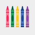 Set of Five Colorful Crayons. Vector Illustration. Royalty Free Stock Photo