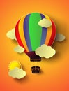 Vector illustration colorful hot air balloon with sunset.