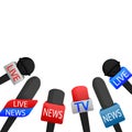 A vector illustration of colorful microphones on the podium with empty space for your announcements Royalty Free Stock Photo