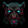 Vector illustration Colorful Panther Head With Cool Position And Roaring Vintage