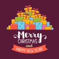 Vector illustration of colorful pile of christmas gifts and hand