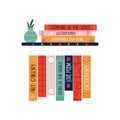 Vector illustration of colorful pile, stack of books and vase on a bookshelf Royalty Free Stock Photo