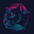 Vector Illustration Colorful Side View of Panther Head With Spooky And Evil Pose Vintage