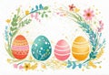 Vector illustration of colorfully painted Easter eggs and spring flowers. Easter decorations, Royalty Free Stock Photo