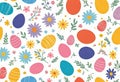 Vector illustration of colorfully painted Easter eggs and spring flowers. Easter decorations, Royalty Free Stock Photo
